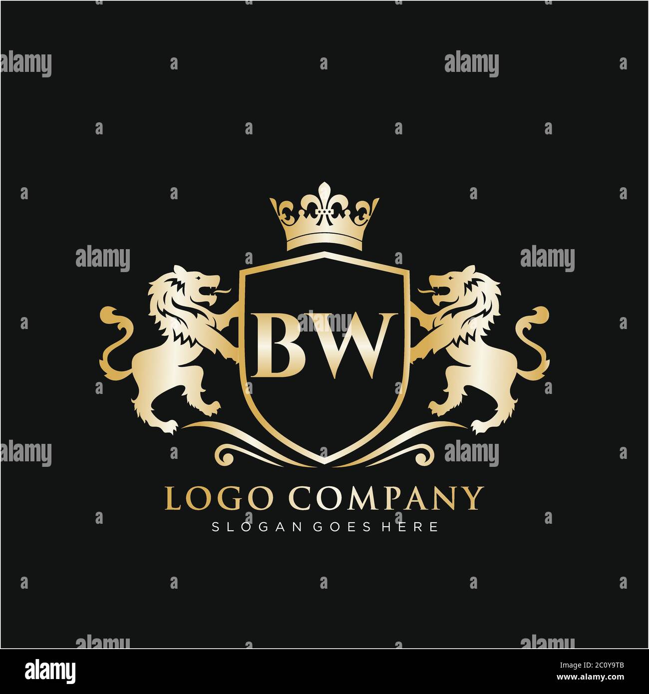 BW Letter Initial with Lion Royal Logo Template Stock Vector