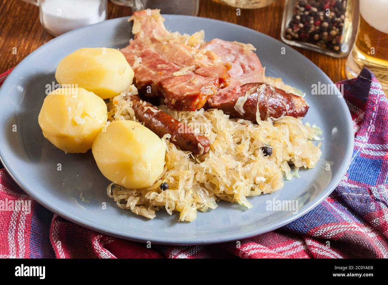 Choucroute Garnie Alsatian Sauerkraut With Sausages Knuckle And Bacon Stock Photo Alamy