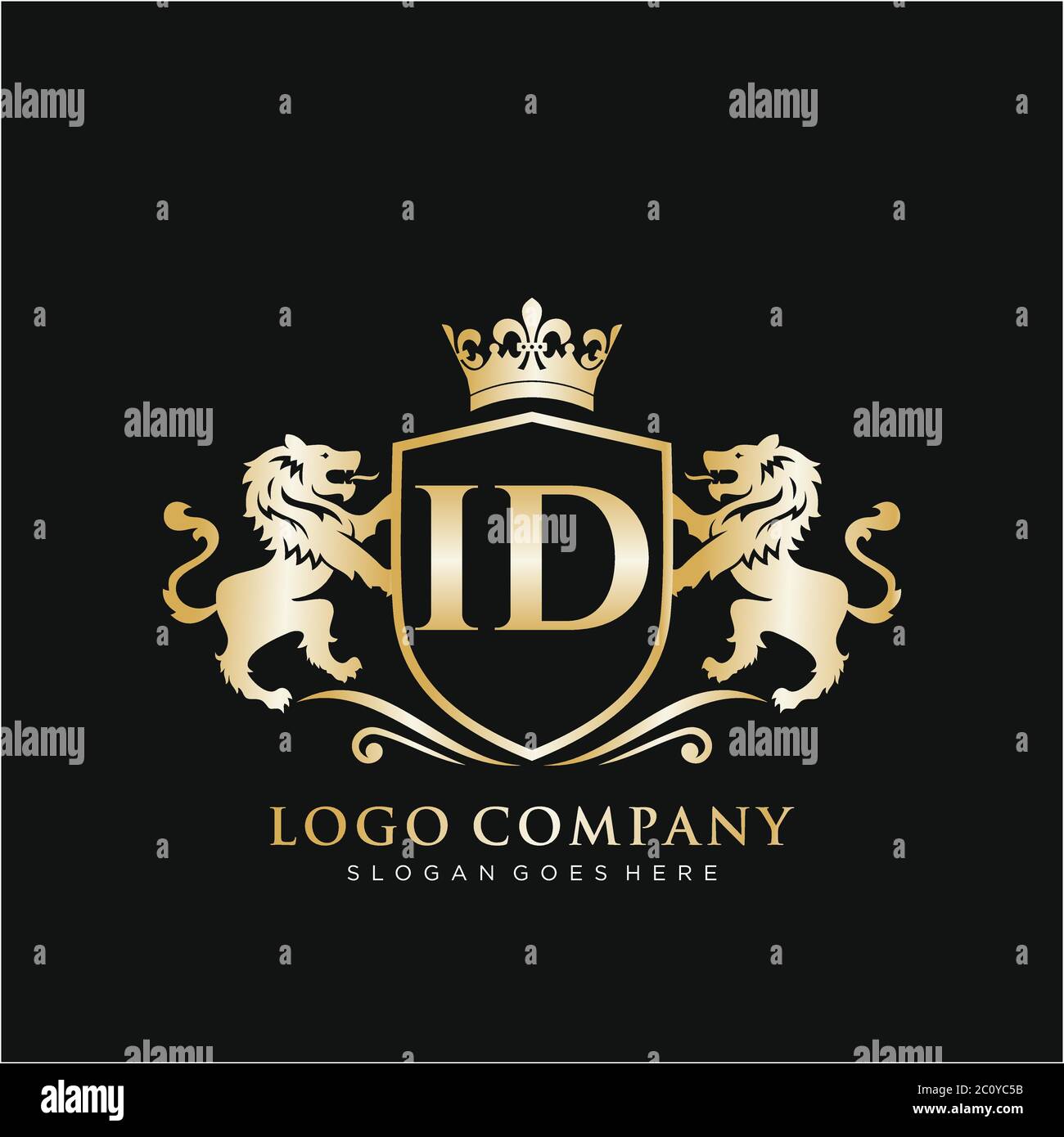 ID Letter Initial with Lion Royal Logo Template Stock Vector Image ...