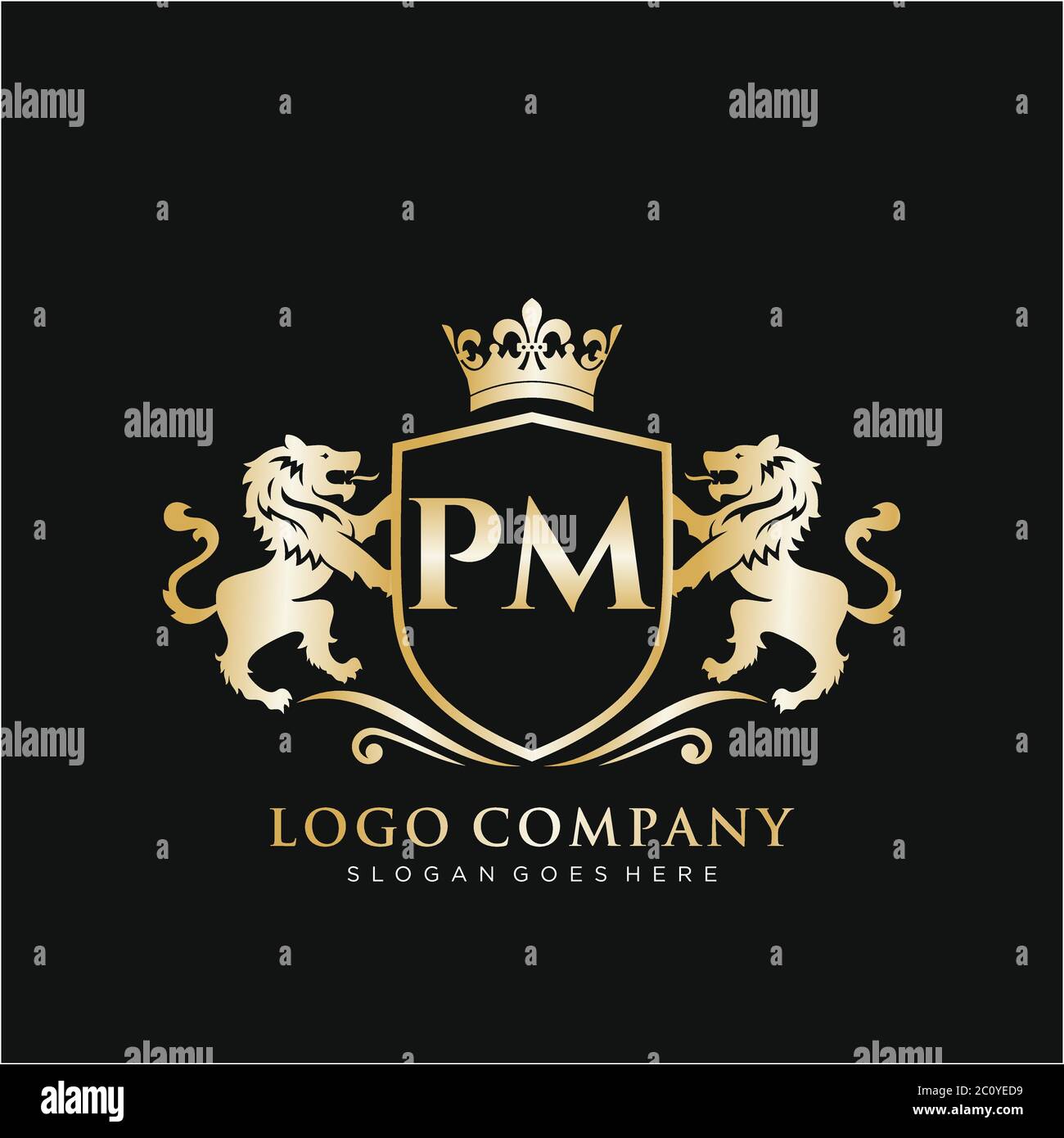 PM Letter Initial with Lion Royal Logo Template Stock Vector