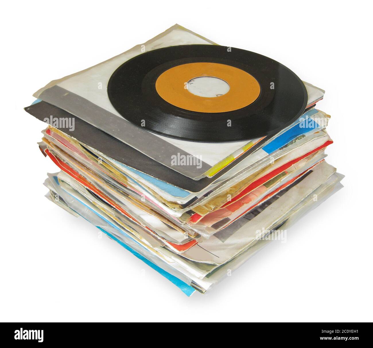 Close up of Old Vinyl Records Stock Photo