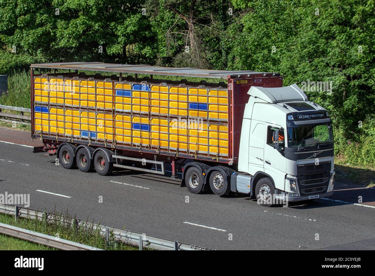 Chicken livestock Haulage delivery trucks, livestock lorry, animal  transportation, truck, cargo carrier, Volvo FH GlobeTrotter vehicle,  European commercial transport farming industry HGV, M6 at Manchester, UK  Stock Photo - Alamy