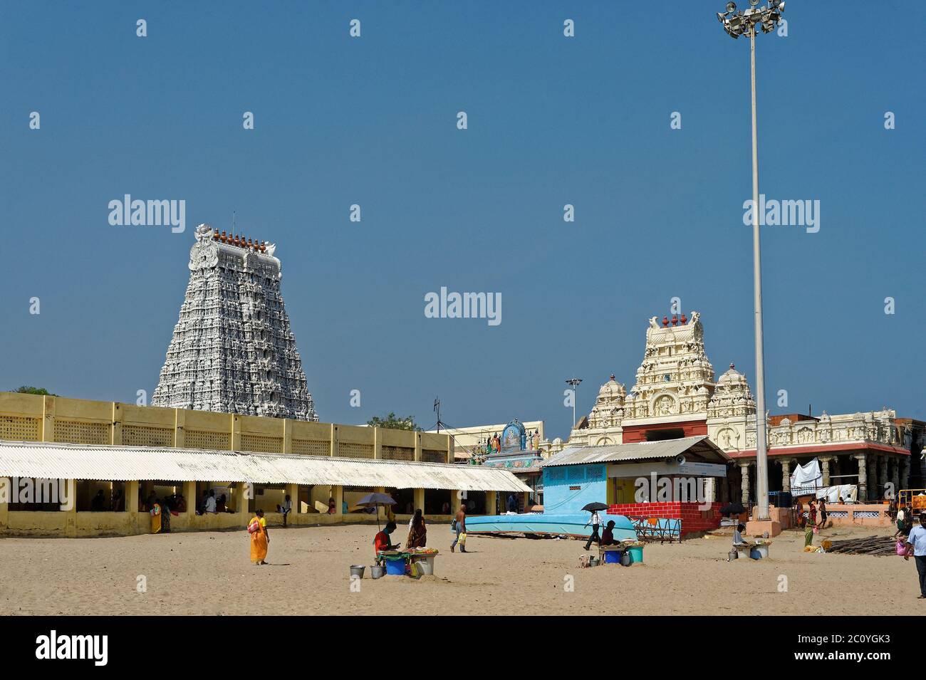 Raja gopuram or Western tower of Thiruchendur Murugan temple Stock ...