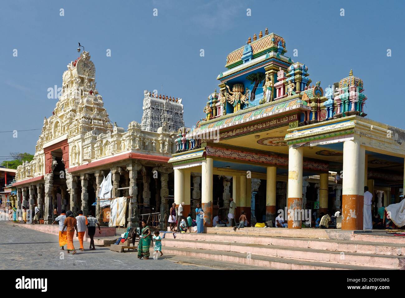 Raja gopuram or Western tower of Thiruchendur Murugan temple Stock ...