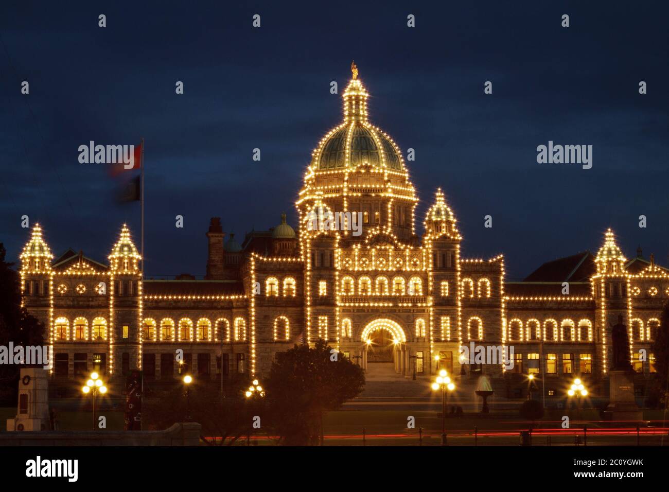 Detail of evening view of Government house in Victoria BC Stock Photo