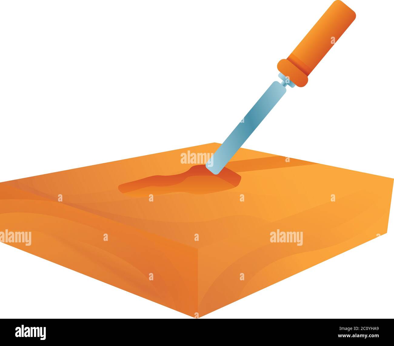 Chisel in wood bar icon. Cartoon of chisel in wood bar vector icon for