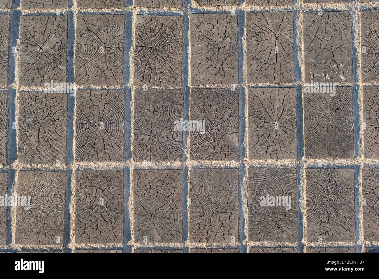 wooden blocks timber pavement texture background. Stock Photo