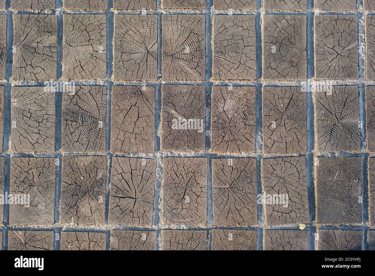 wooden blocks timber pavement texture background. Stock Photo