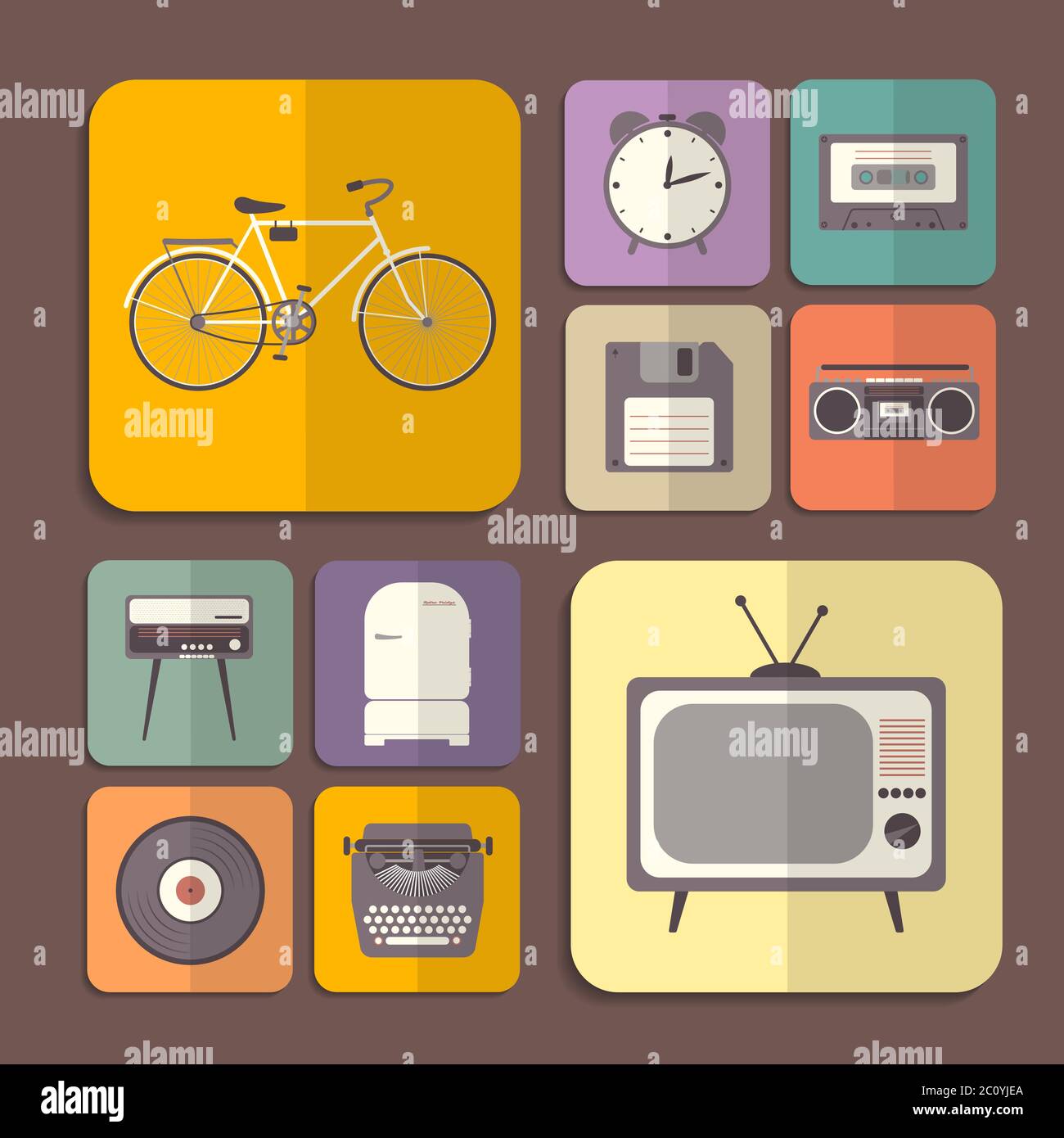 Retro flat icons in different colors. Vector illustration. Stock Vector