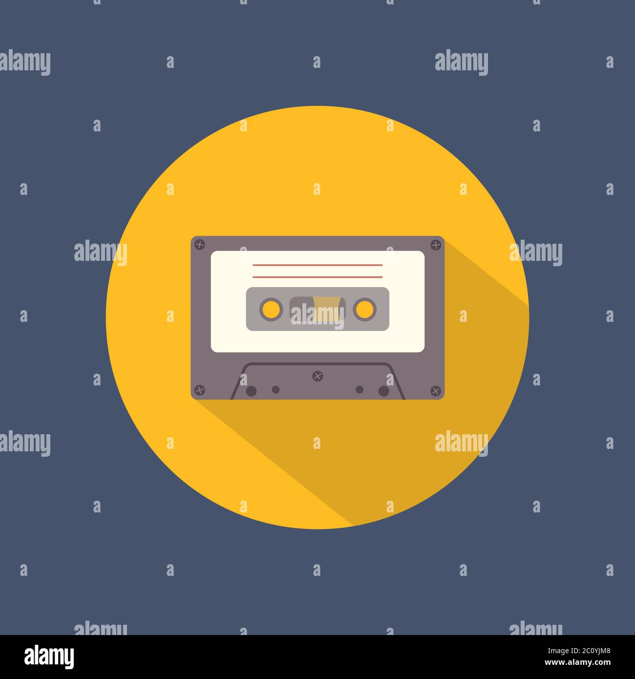 Cassette set flat round icon on dark background. Retro style. Vector ...