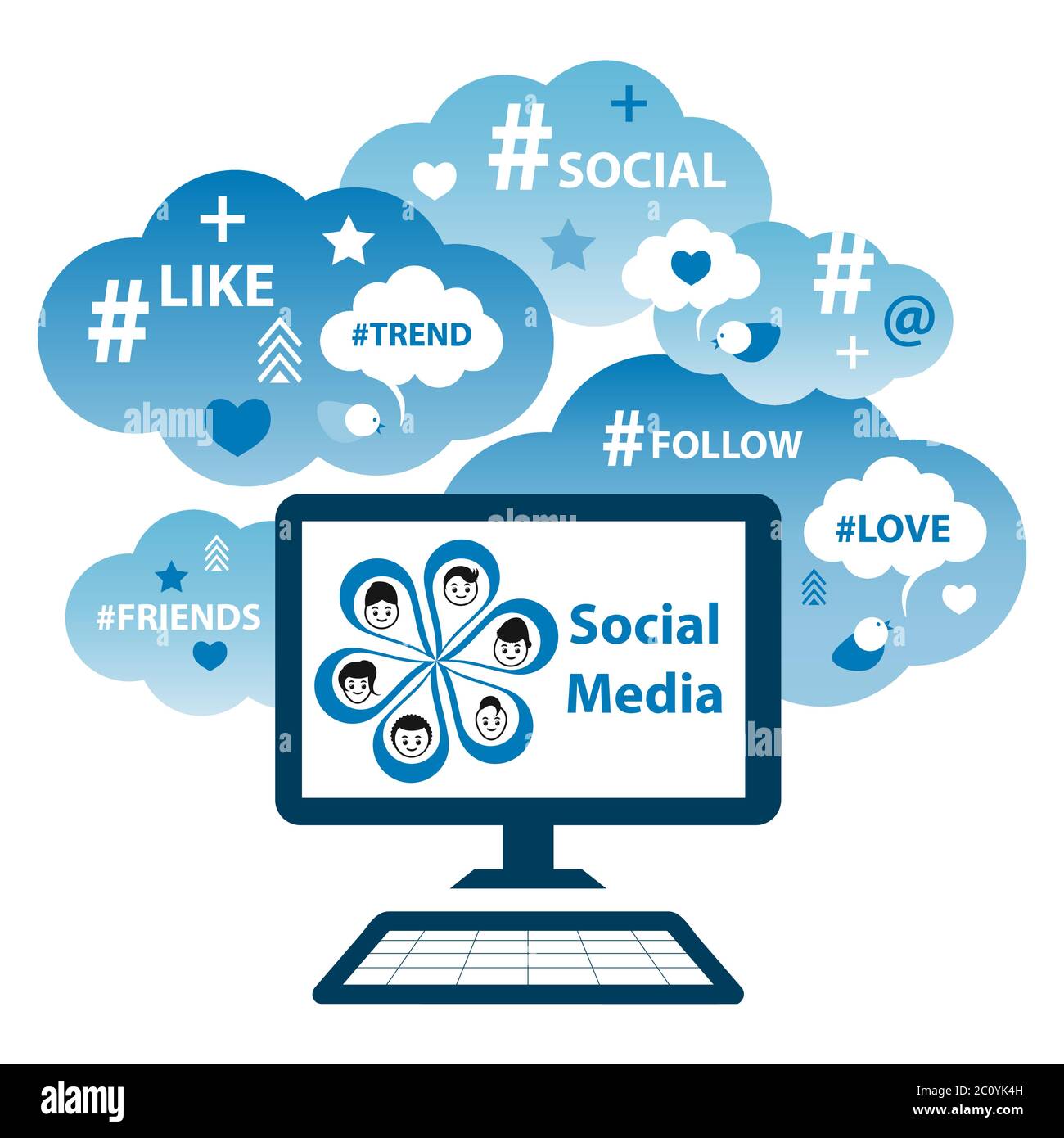 Social media communication concept. Online users follow friends and trending topics Stock Vector