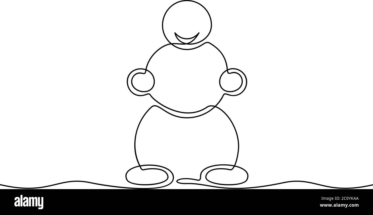 One line drawing of snowman, Black and white vector minimalistic linear ...