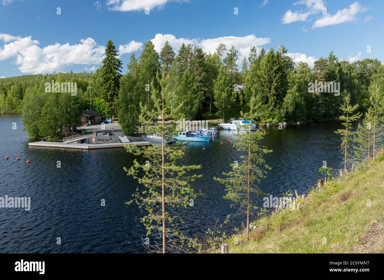 Kivisalmen Kievari , small cantina and boat harbour is one entrance point  to the Etelä-Konnevesi National Park , Rautalampi , Finland Stock Photo