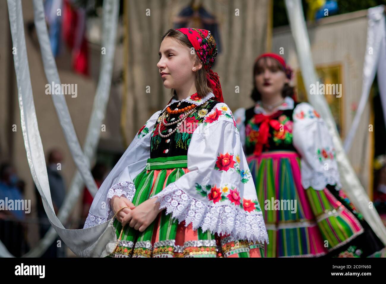 Lowicz, Poland - June 11 2020: An unidentified pretty young polish girl ...