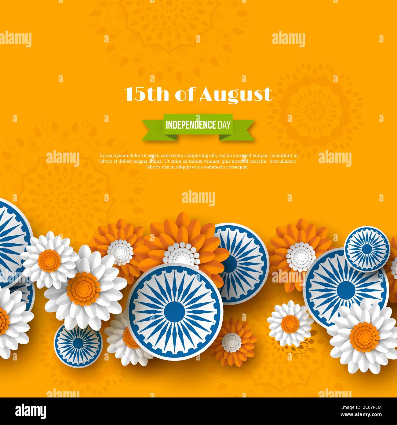 Indian Independence day holiday design. 3d wheels with flowers in