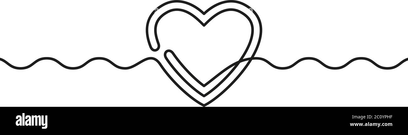 Continuous line drawing of heart and wavy line, Black and white vector ...