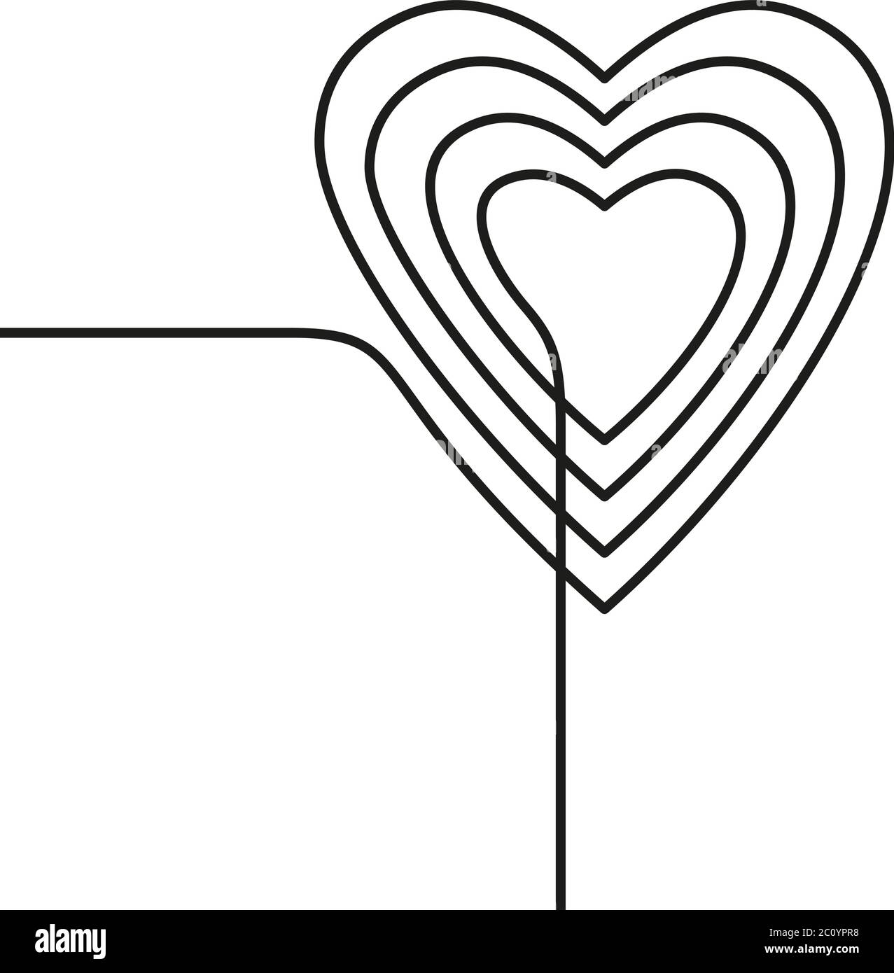Continuous line drawing of heart, Black and white vector minimalist ...