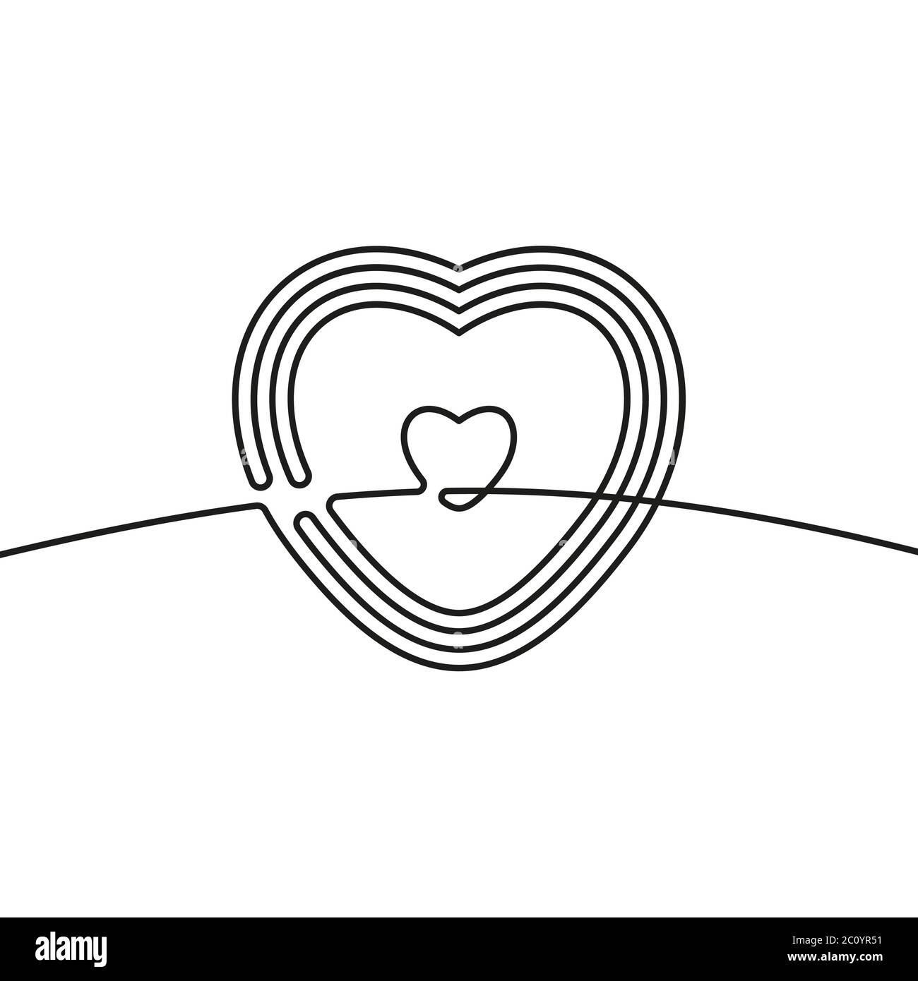 Continuous line drawing of heart, Black and white vector minimalist ...