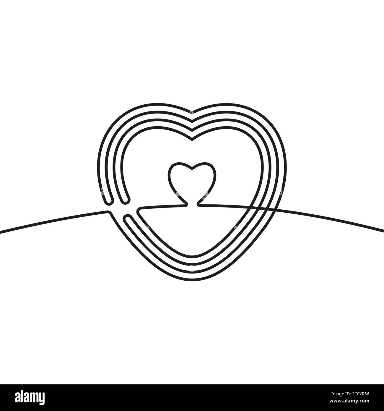 Continuous line drawing of heart, Black and white vector minimalist ...