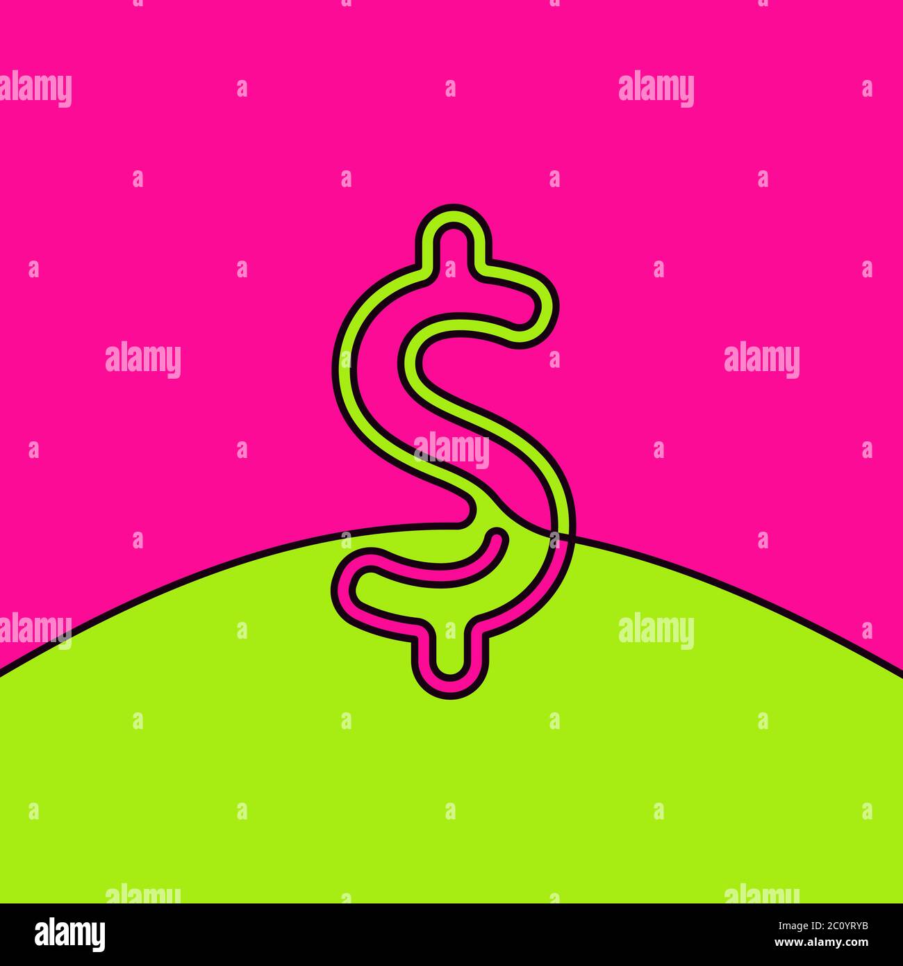Dollar sign on vivid green and pink colors, Continuous line vector ...