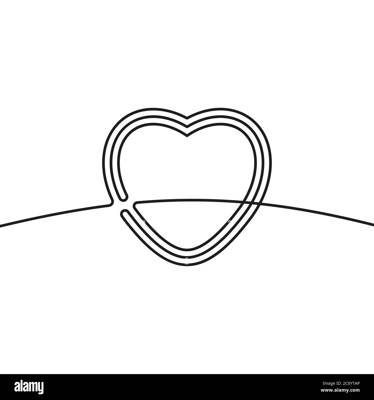 Continuous line drawing of heart, Black and white vector minimalist ...