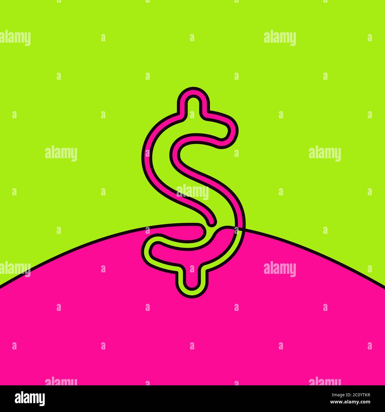 Dollar sign on vivid green and pink colors, Continuous line vector ...