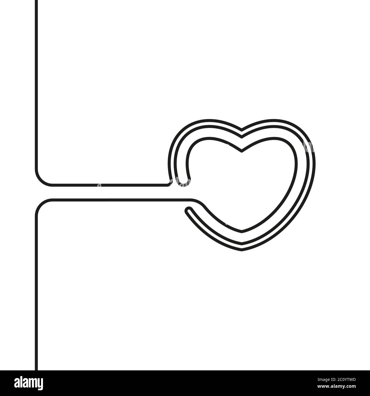 Continuous line drawing of heart, Black and white vector minimalist ...