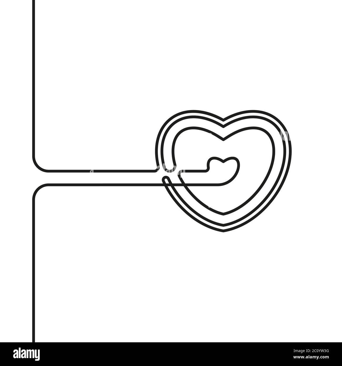 Continuous line drawing of heart, Black and white vector minimalist ...