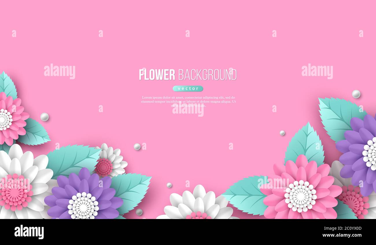 https www alamy com horizontal banner with paper cut 3d flowers in pink white and violet colors place for text decorative elements for holiday design vector image362030829 html