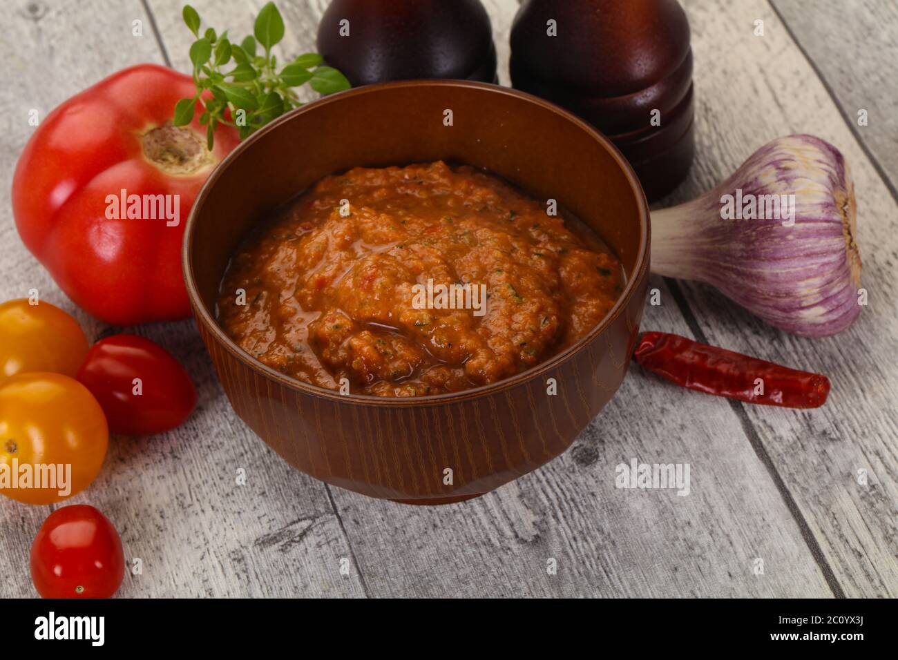 Famous Spanish gazpacho tomato cold soup Stock Photo - Alamy