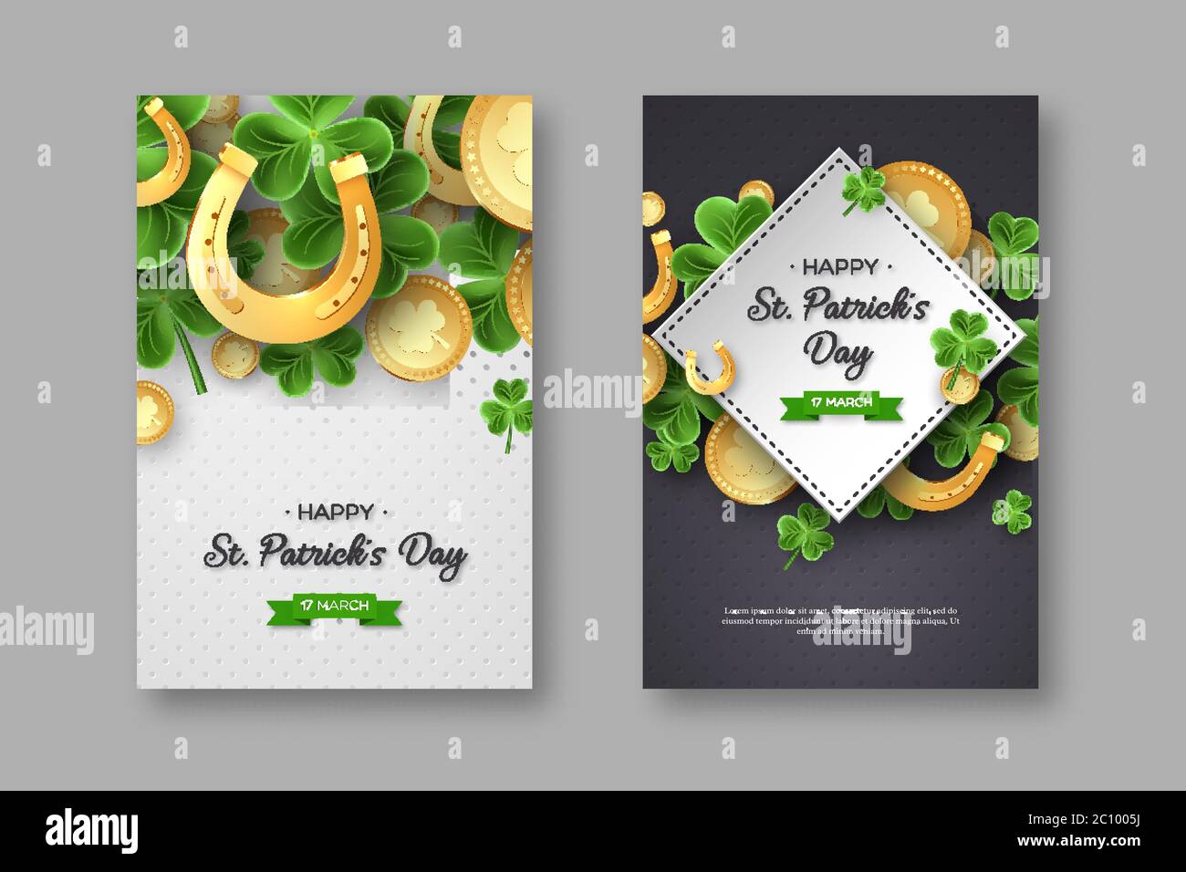 St. Patricks Day greeting holiday posters. Stock Vector