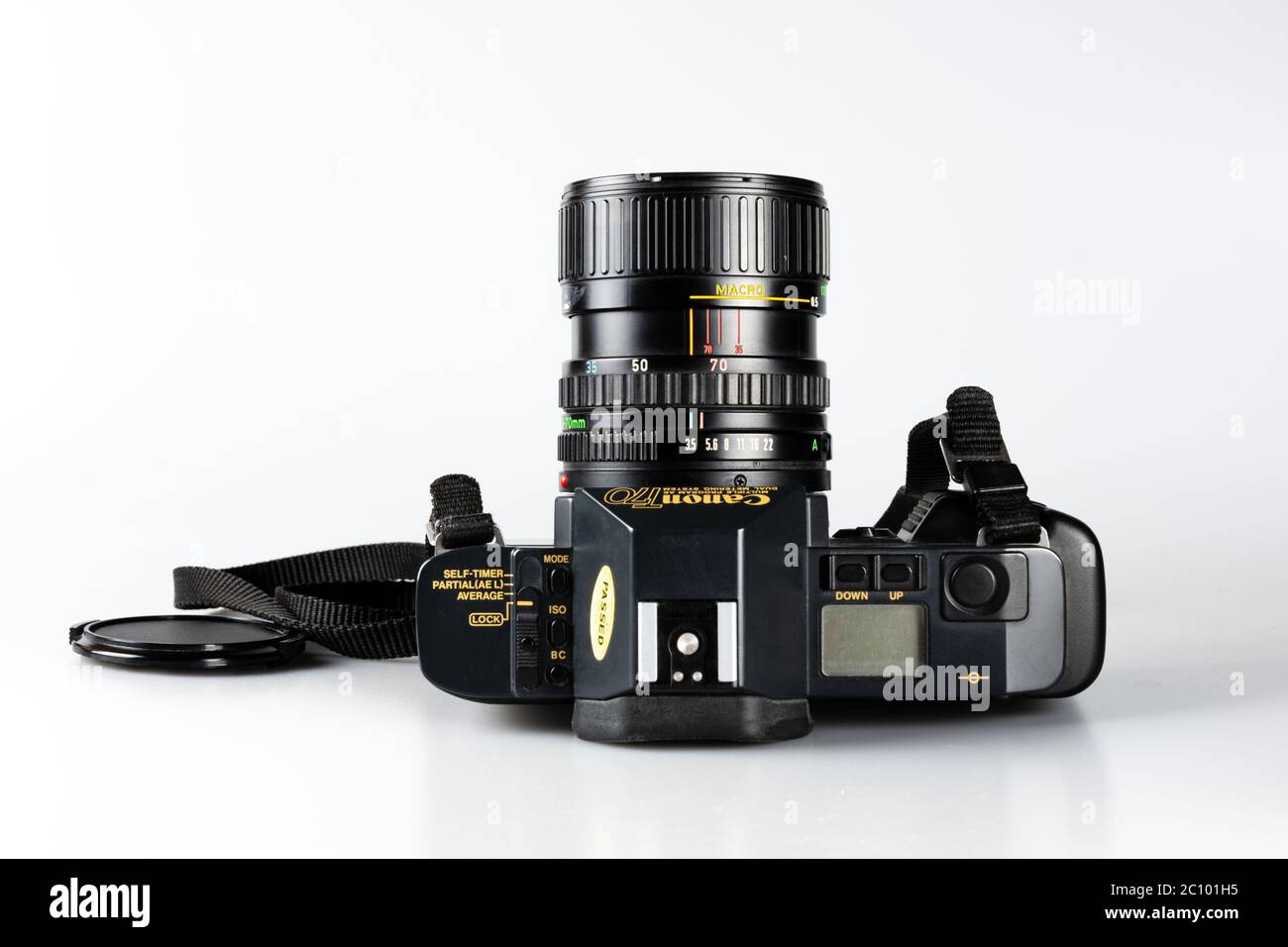Canon T70 camera from 1984 with a 3570mm lens top view Stock Photo Alamy
