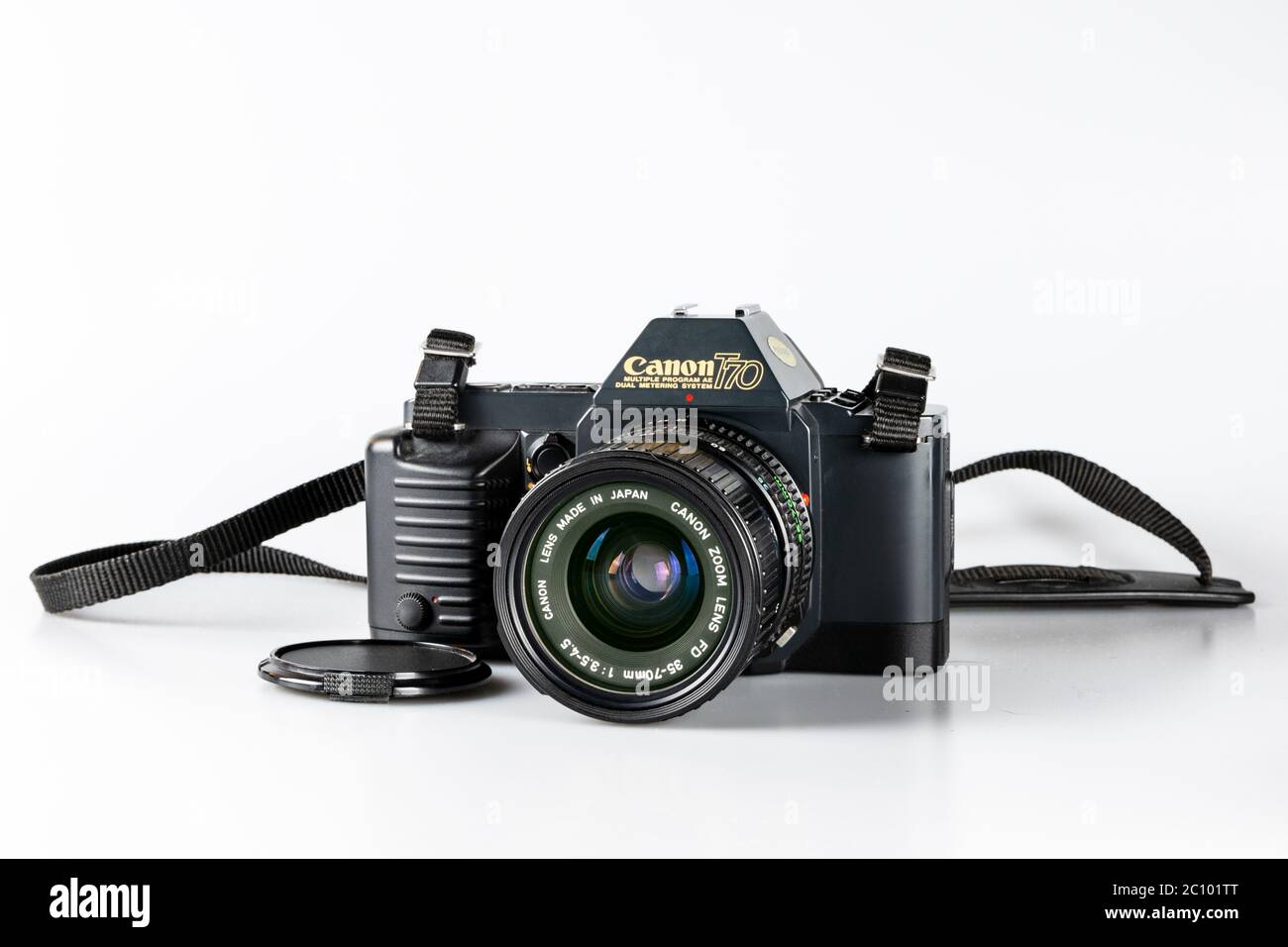 Canon T70 camera from 1984 with a 35-70mm lens Stock Photo