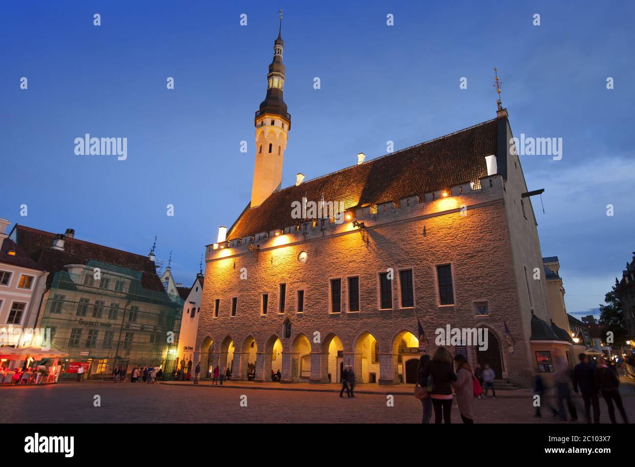 Town hall square in the Old city on September 5, 2015 in Tallinn, Estonia. Time lapse. 4k video Stock Photo