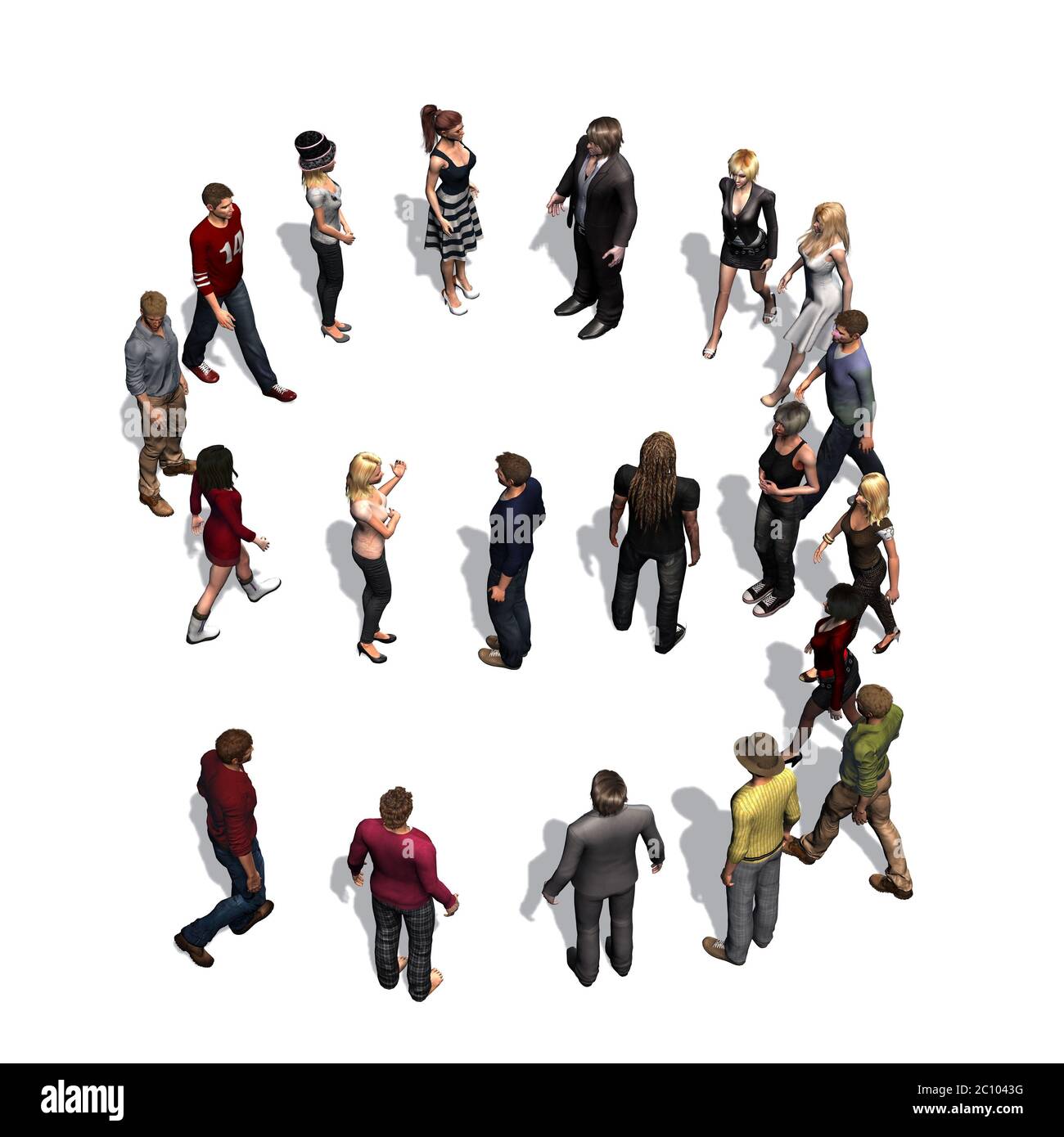 people - arranged in number 9 - with shadow - isolated on white