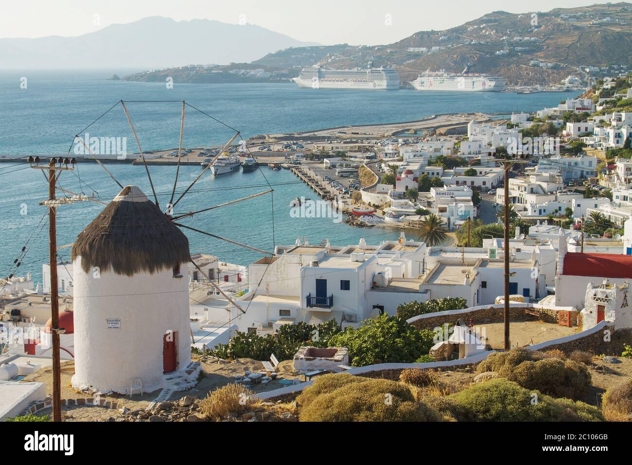 View of Mediterranean Island of Mykonos Greece Stock Photo