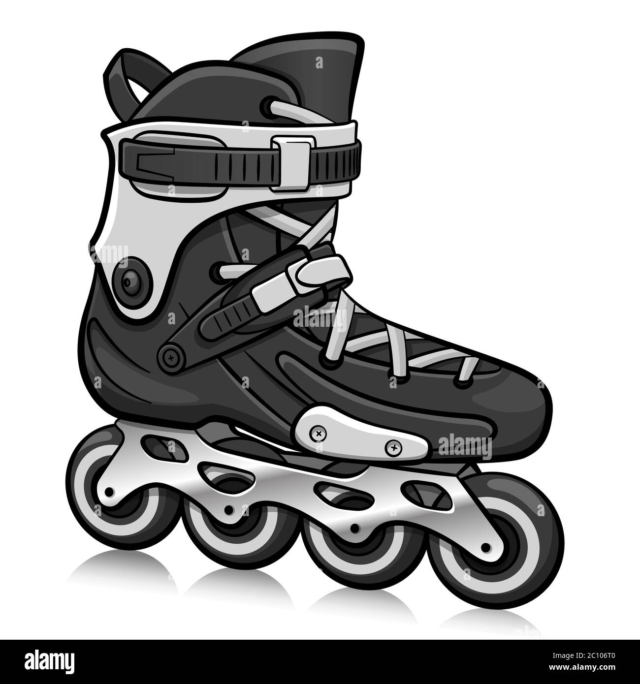 Retro cartoon style drawing of an athlete skater inline speed skating on  isolated background done in black and white Stock Photo - Alamy