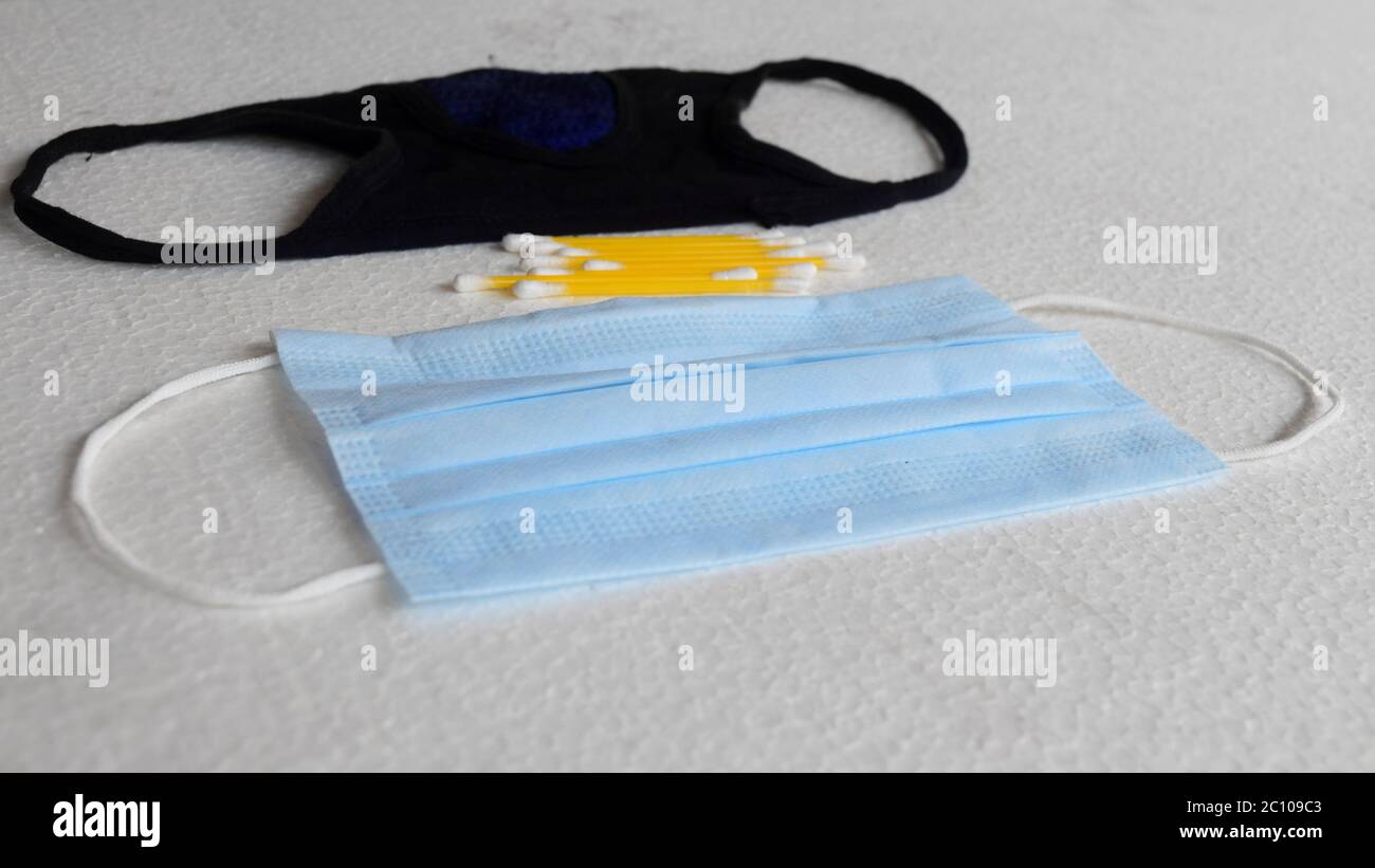 Surgical Face Mask For Safety from Corona virus pandemic , Mask use for protection from dust, virus and others harmful object. Stock Photo