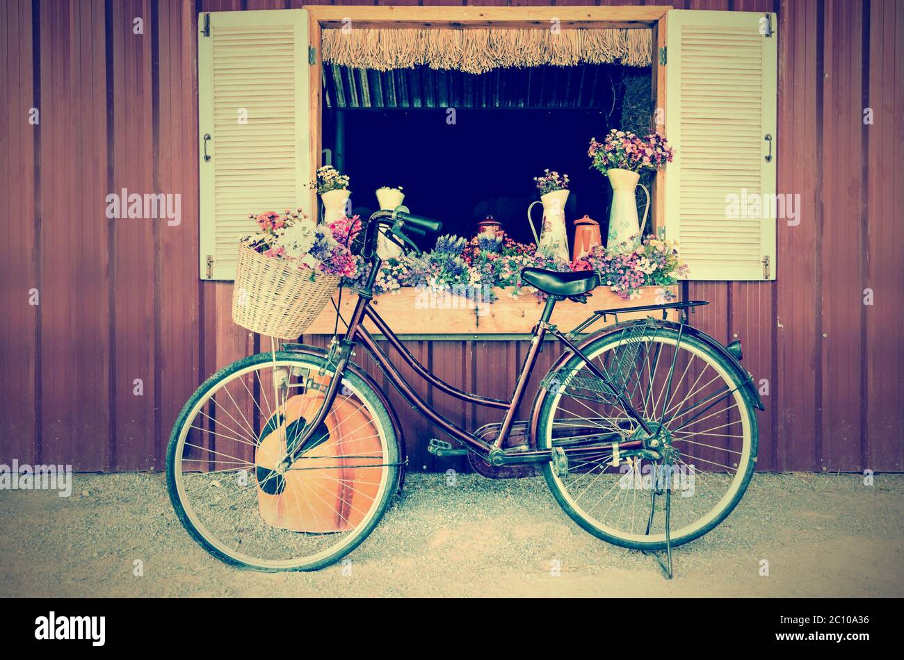 old bicycles with flowers