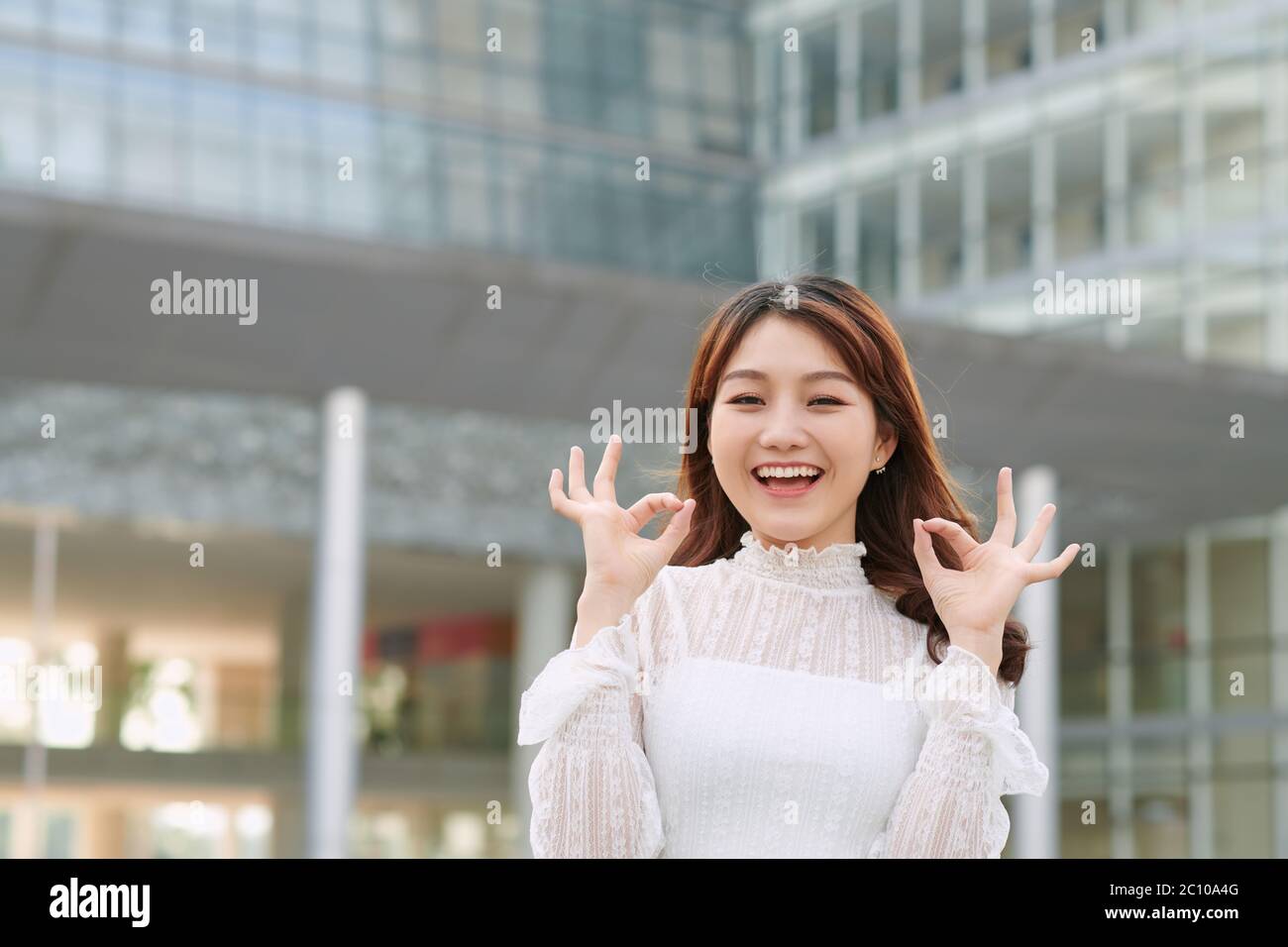 RF2C10A4G–business. gesture and people concept - young smiling asian busine...