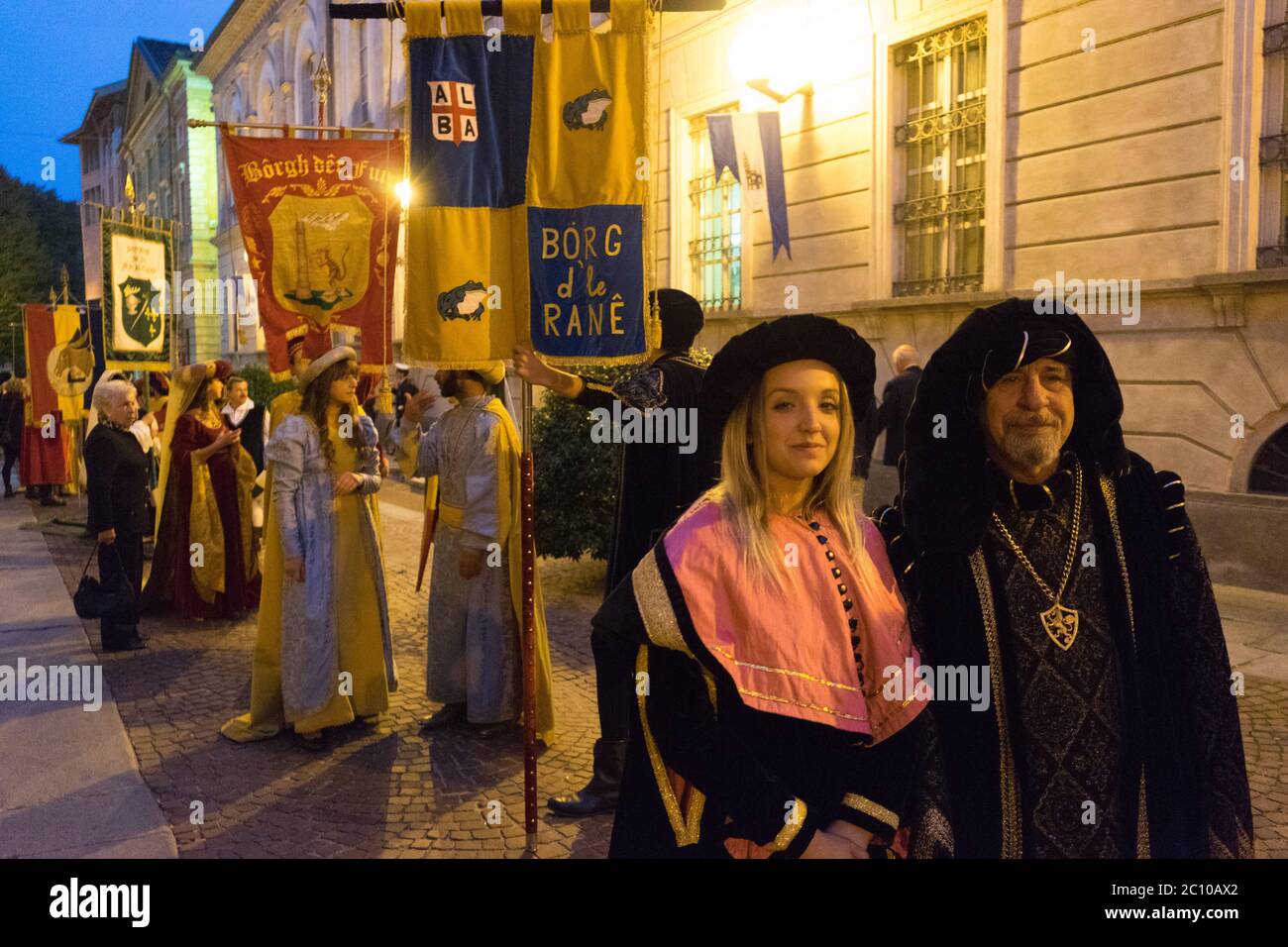 street costume parade in zurich at night Stock Photo