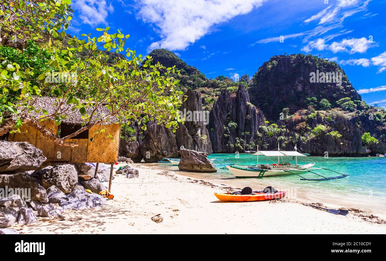 Tropical nature and  exotic wild beauty of unique Palawan island. Magical El Nido. Philippines, island hopping Stock Photo