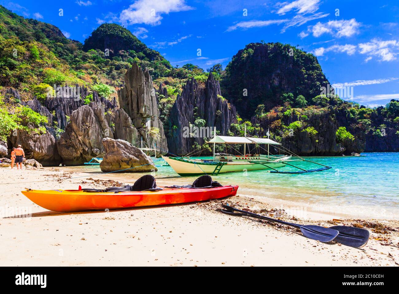 Splendid exotic nature of El nido, Palawan island, Philippines. Island hopping Boat trip Stock Photo