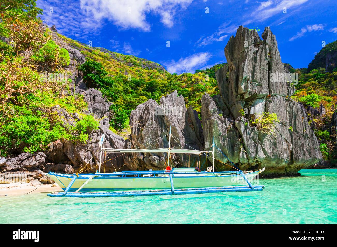 Splendid exotic nature of El nido, Palawan island, Philippines. Island hopping Boat trip Stock Photo