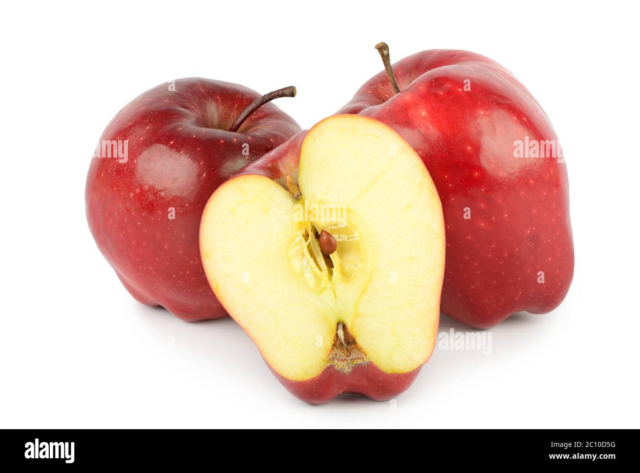 Red apples and slices isolated on white background. Stock Photo