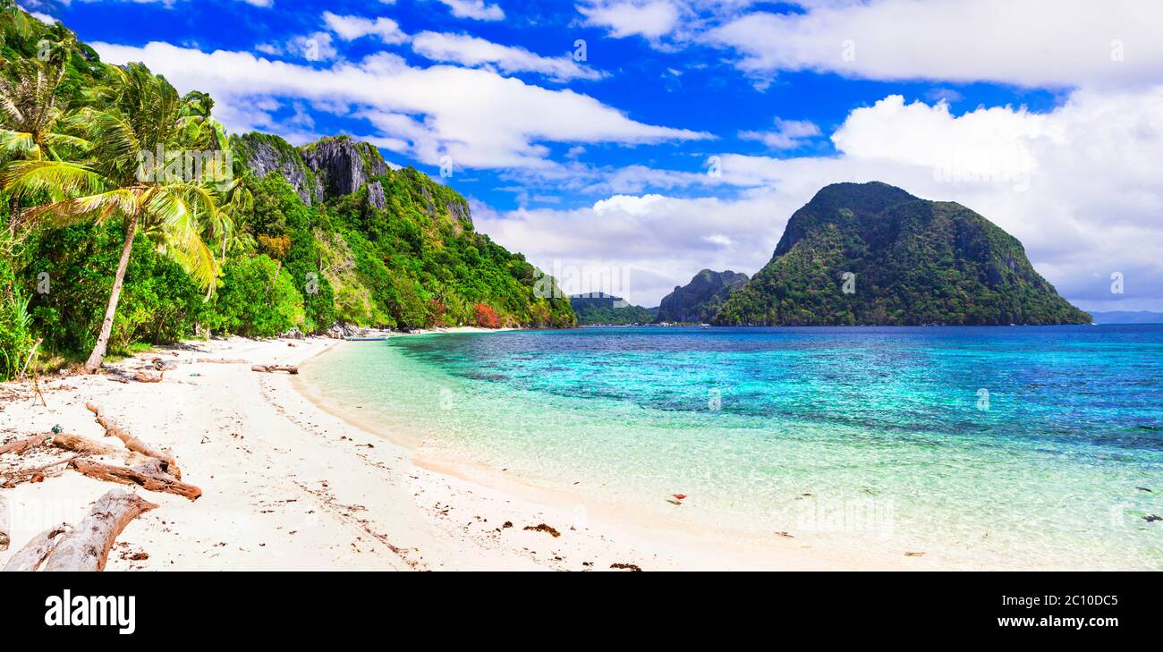 Tropical nature and  exotic wild beauty of unique Palawan island. Magical El Nido. Philippines Stock Photo