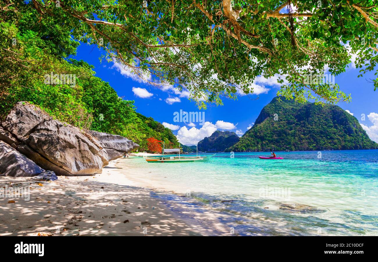 Tropical paradise scenery - wild beauty of Palawan. Splendid small islands of Elnido. Philippines Stock Photo