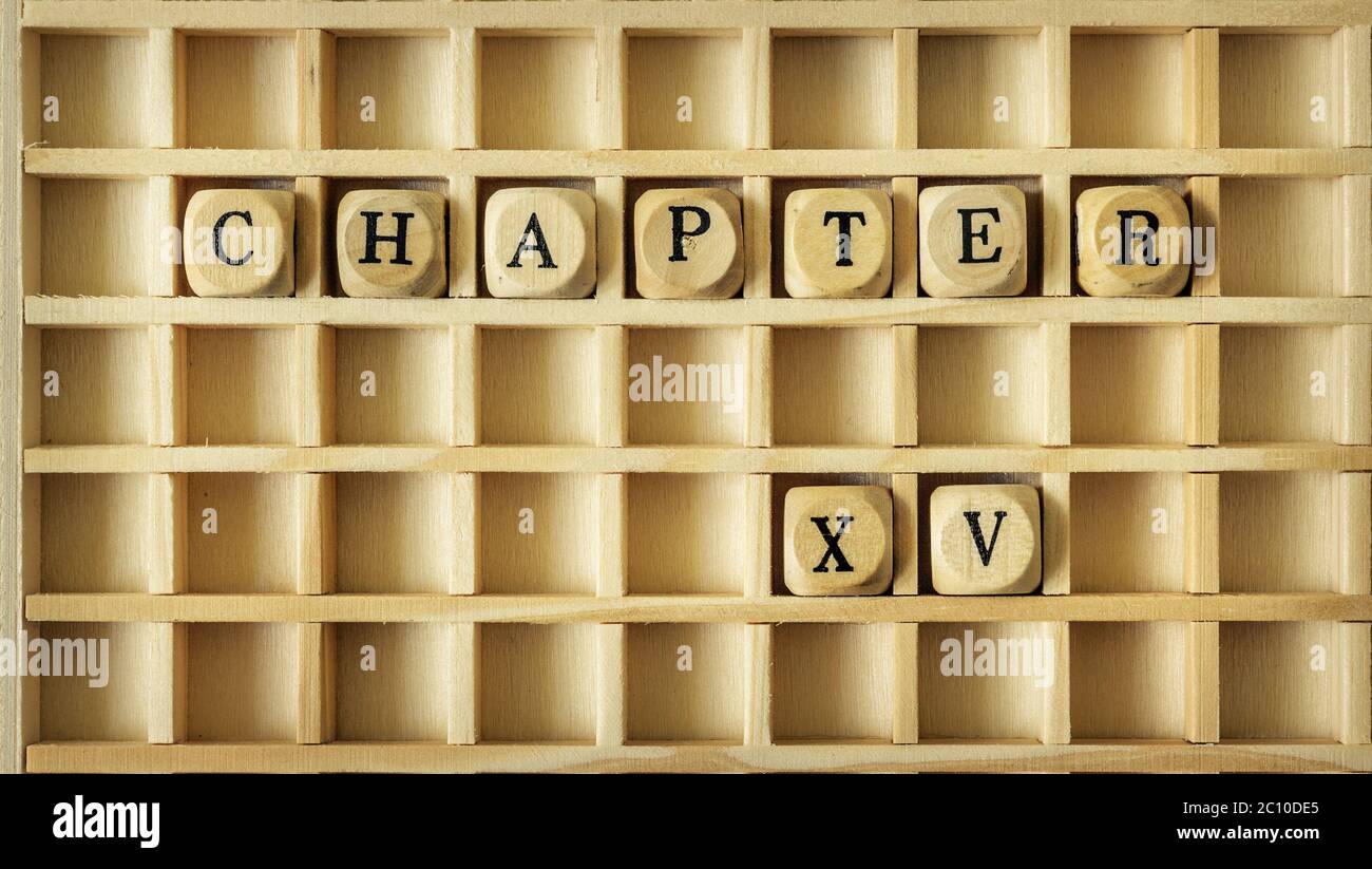wooden game with the word chapter fifteen Stock Photo
