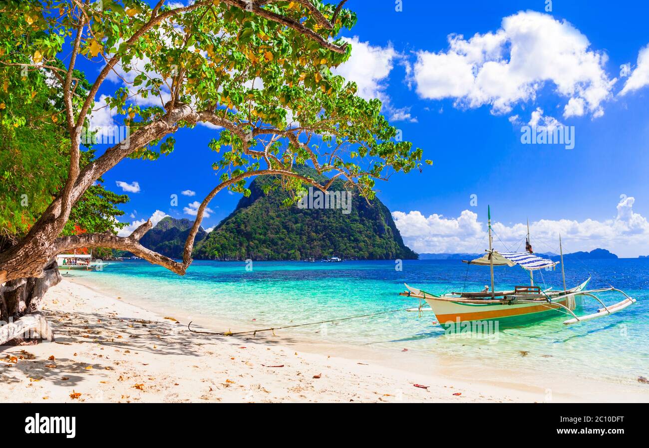 Paradise nature and  exotic wild beauty of unique Palawan island. Magical El Nido. Philippines Stock Photo