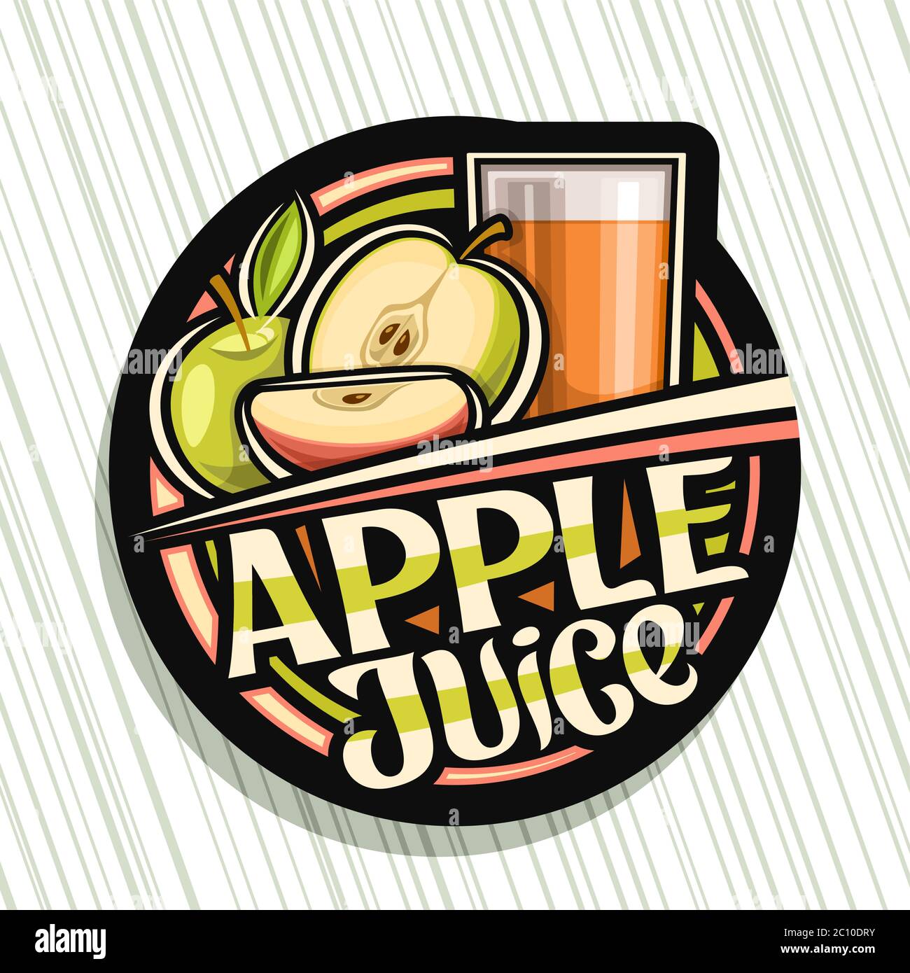 Vector logo for Apple Juice, dark decorative label with illustration of